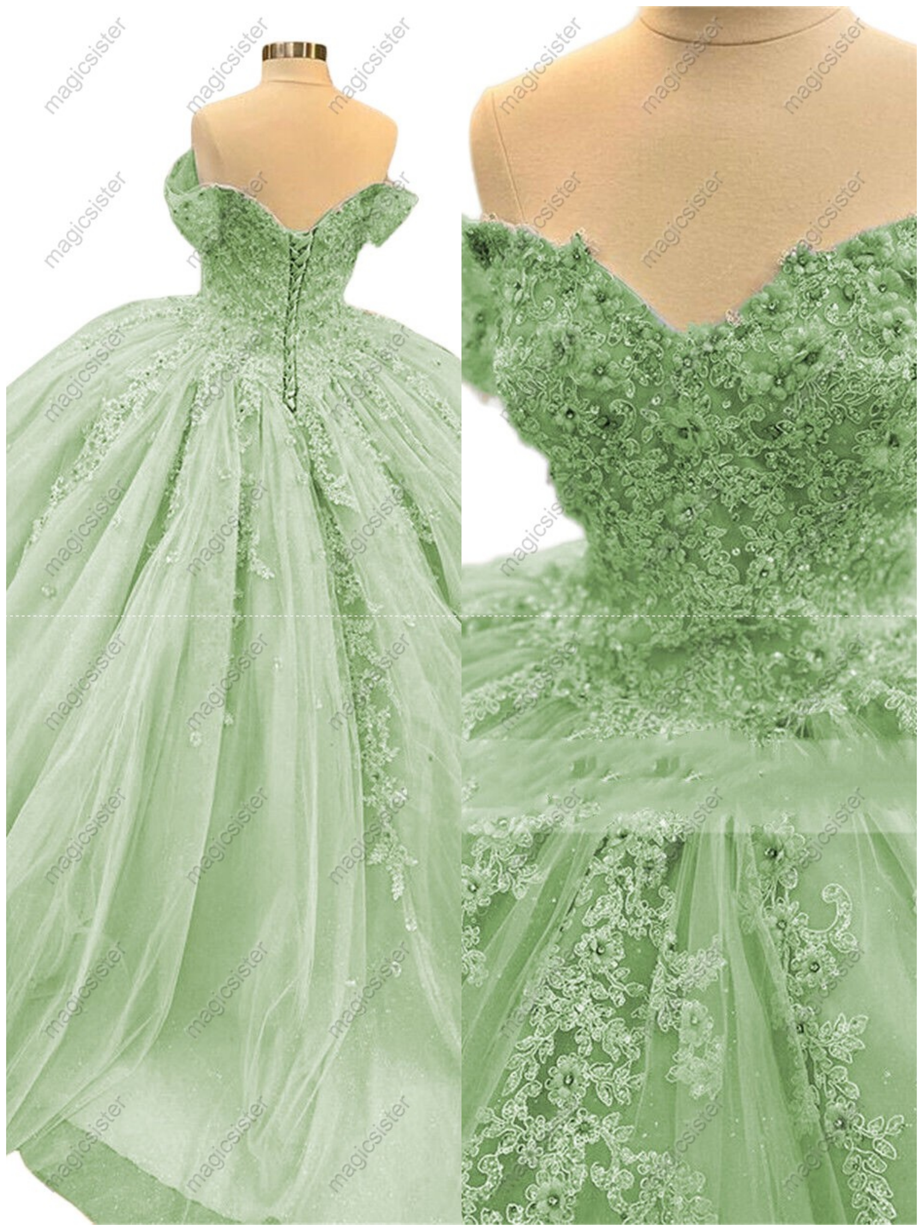Luxury Glitter Floral Appliques Quinceanera Dress