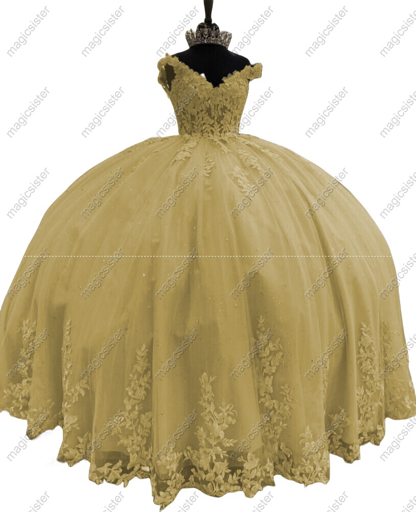 Off Shoulder Ball Gown Quinceanera Dresses With Flowers Prom Gowns Tulle Lace Corset For Sweet