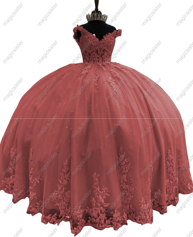 Off Shoulder Ball Gown Quinceanera Dresses With Flowers Prom Gowns Tulle Lace Corset For Sweet