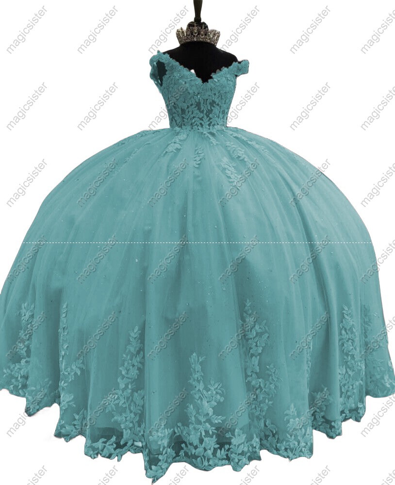Off Shoulder Ball Gown Quinceanera Dresses With Flowers Prom Gowns Tulle Lace Corset For Sweet
