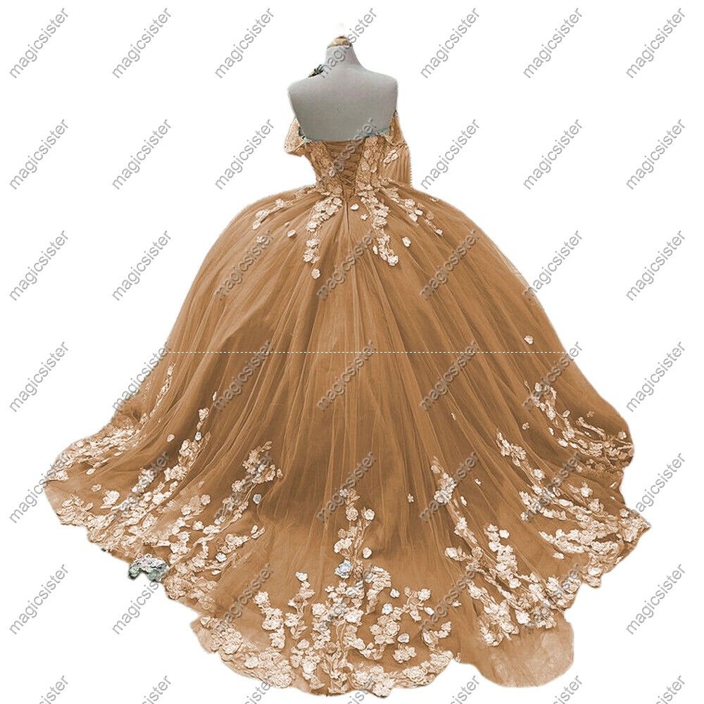Factory wholesale 3D flower backless quinceanera dress