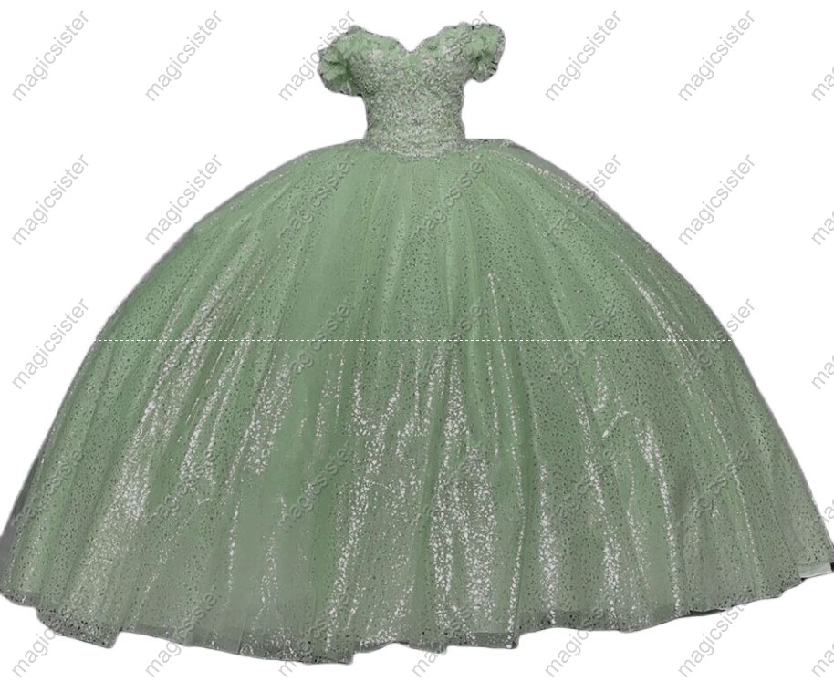 Sage Luxury Unique Glitter Quinceanera Dresses
