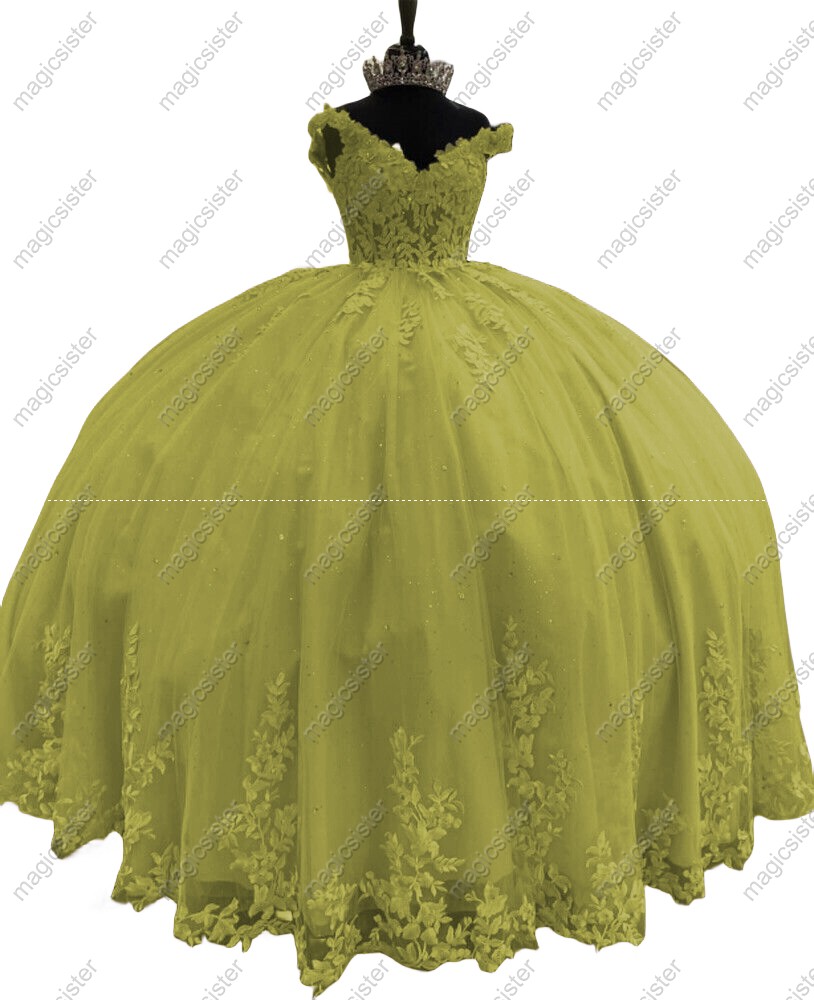 Off Shoulder Ball Gown Quinceanera Dresses With Flowers Prom Gowns Tulle Lace Corset For Sweet