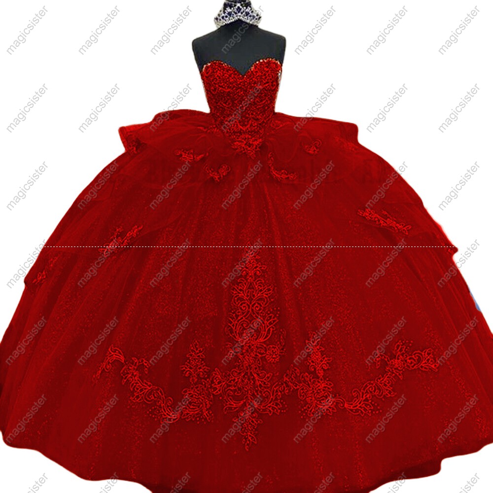 Quinceanera Dresses Tiered Sweetheart Lace Sweet Party Gowns