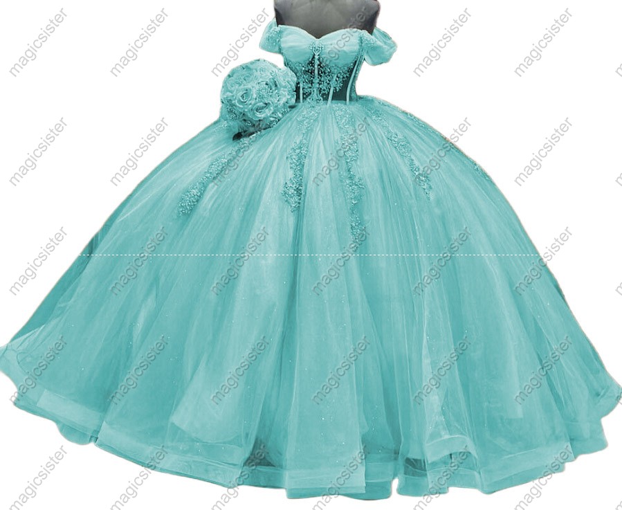 Luxury Glitter Floral Appliques Quinceanera Dress