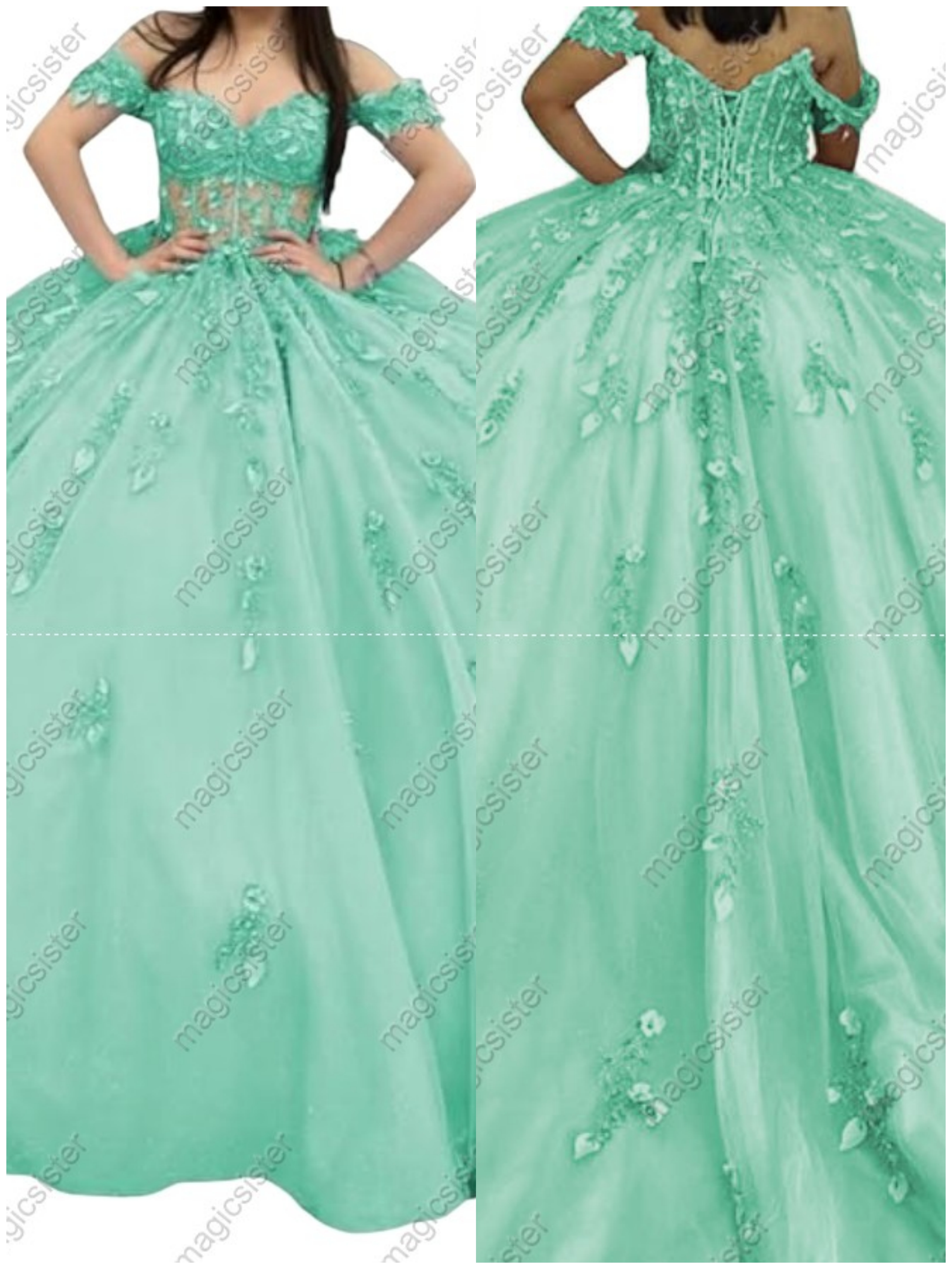 Factory Wholesale Glitter Floral Appliques Quinceanera Dress