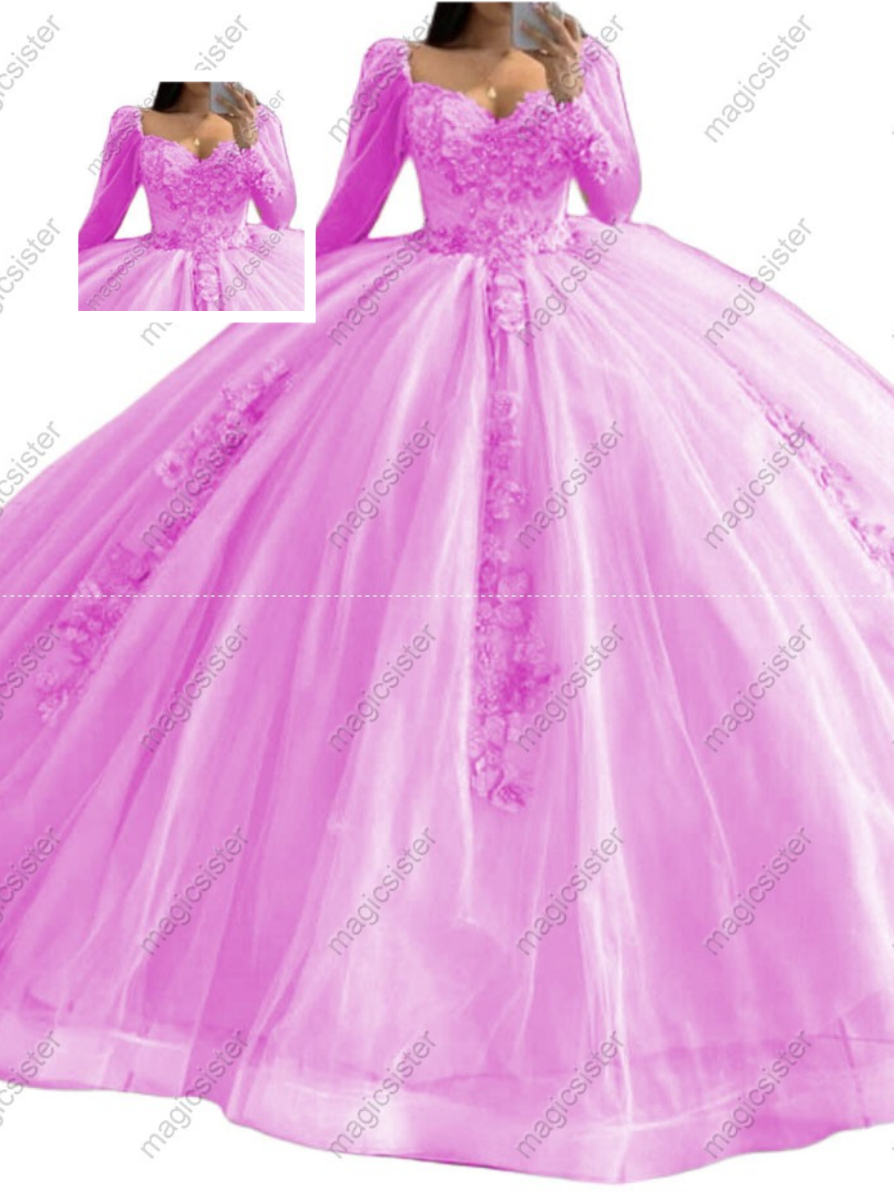 Factory Wholesale Glitter Floral Appliques Quinceanera Dress