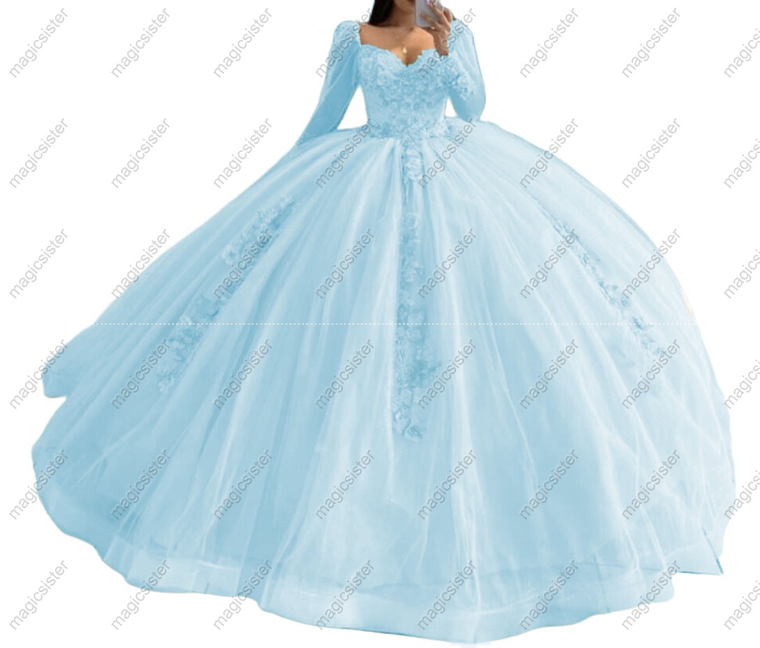 Factory Wholesale Glitter Floral Appliques Quinceanera Dress