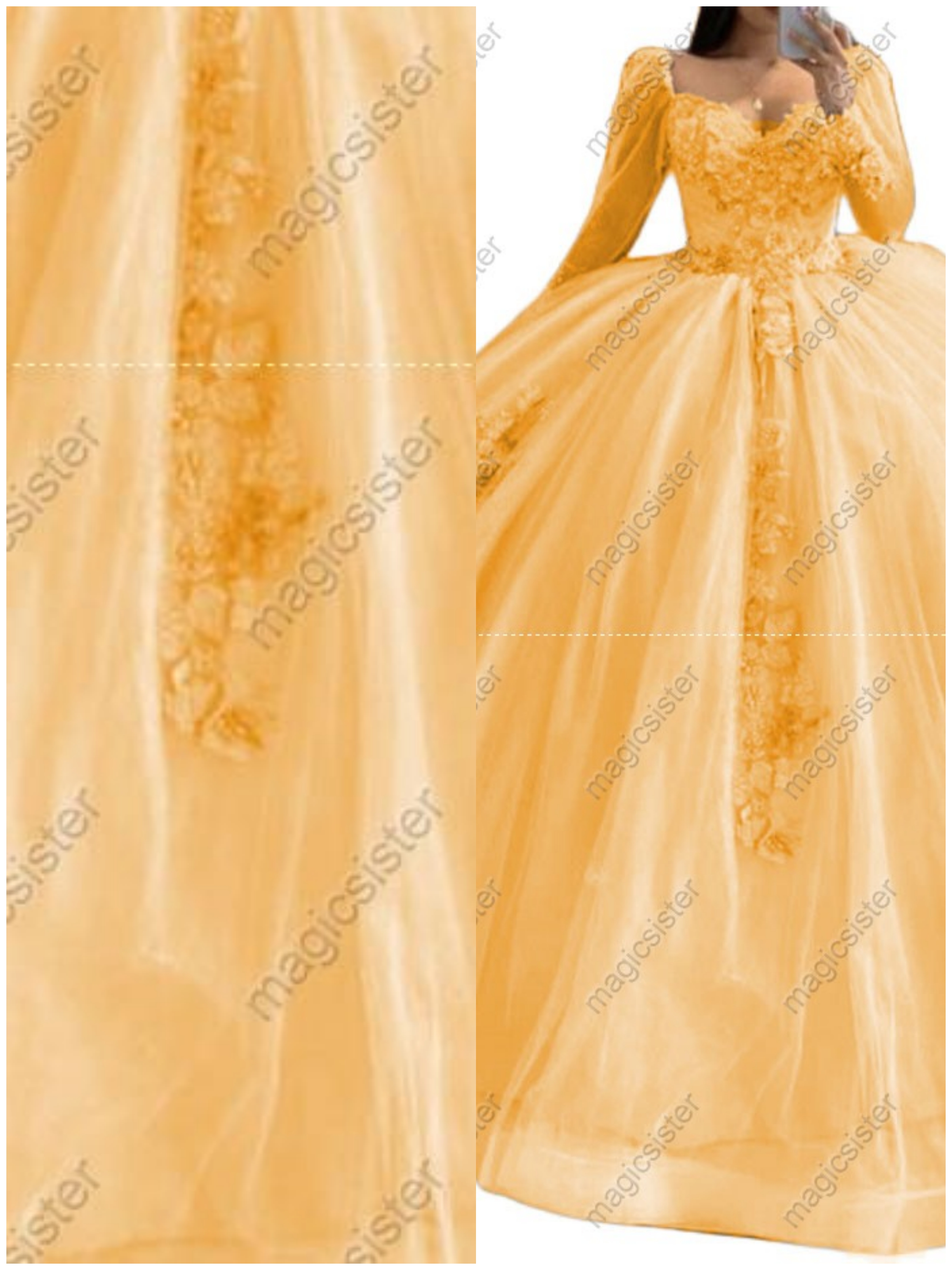 Factory Wholesale Glitter Floral Appliques Quinceanera Dress