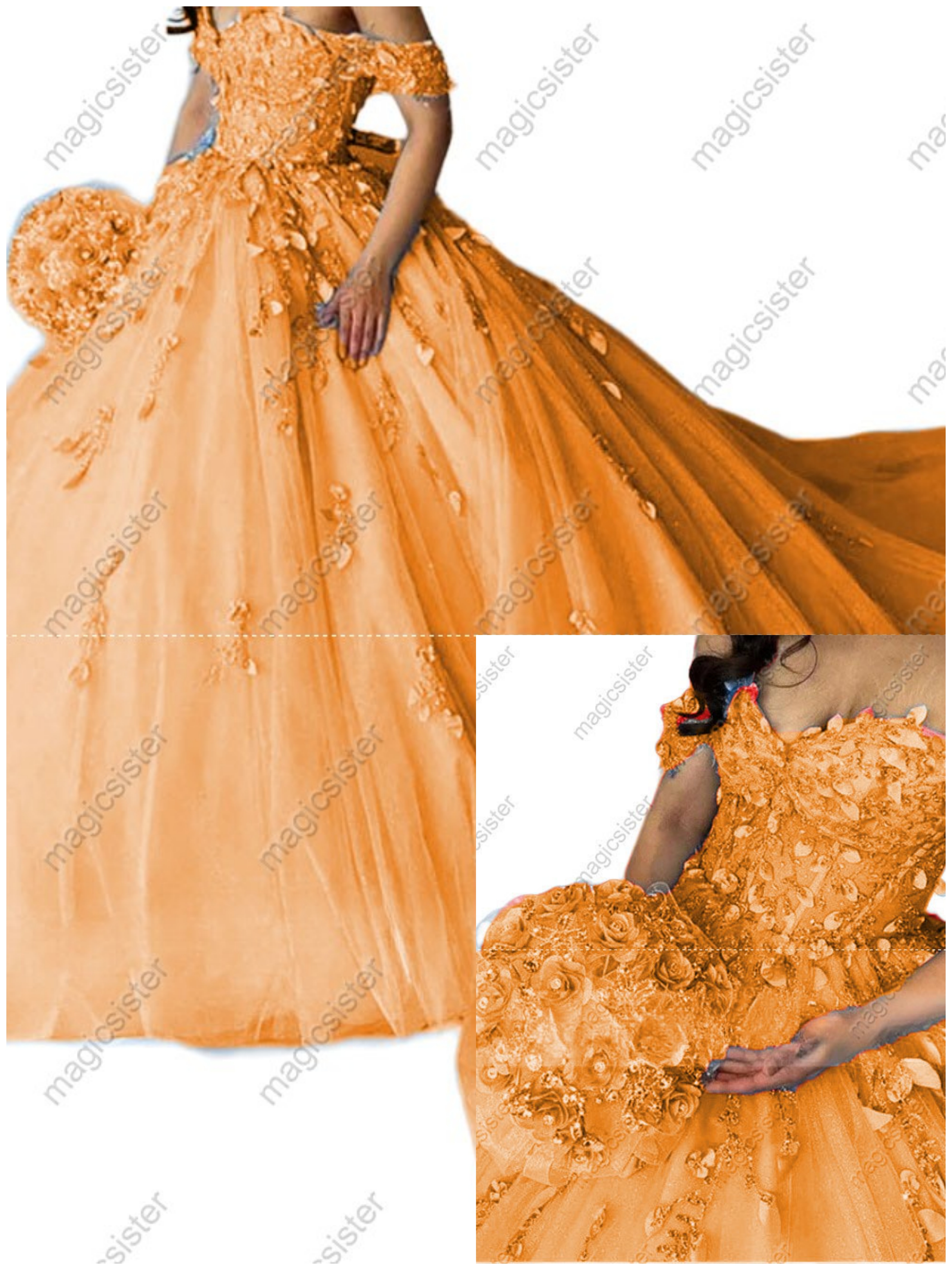 Factory Wholesale Glitter Floral Appliques Quinceanera Dress