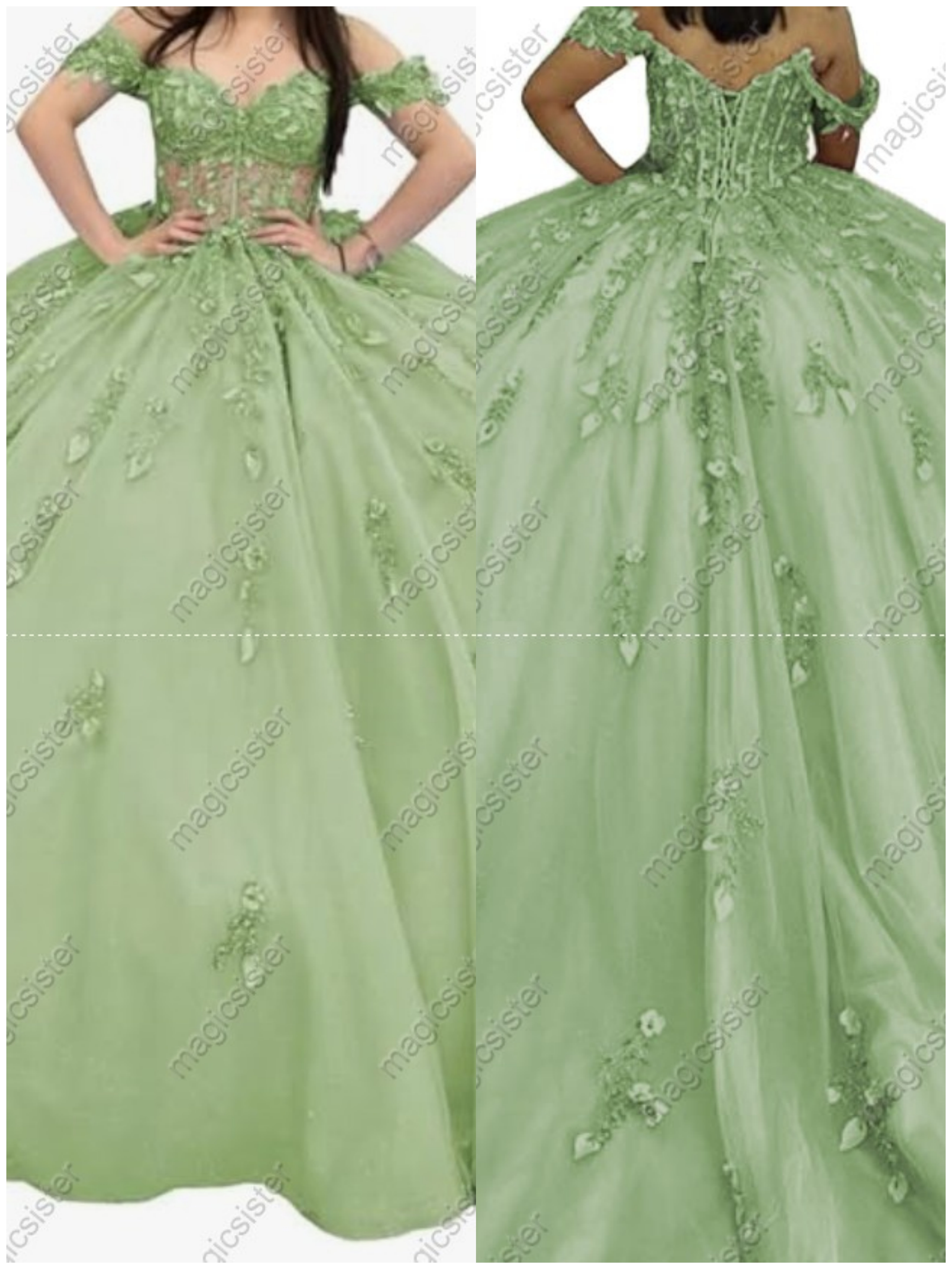 Sage Factory Wholesale Glitter Floral Appliques Quinceanera Dress