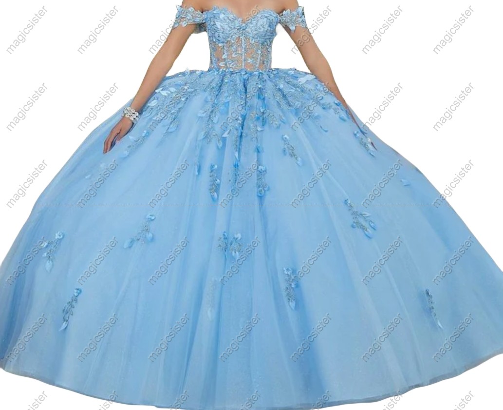 Factory Wholesale Glitter Floral Appliques Quinceanera Dress