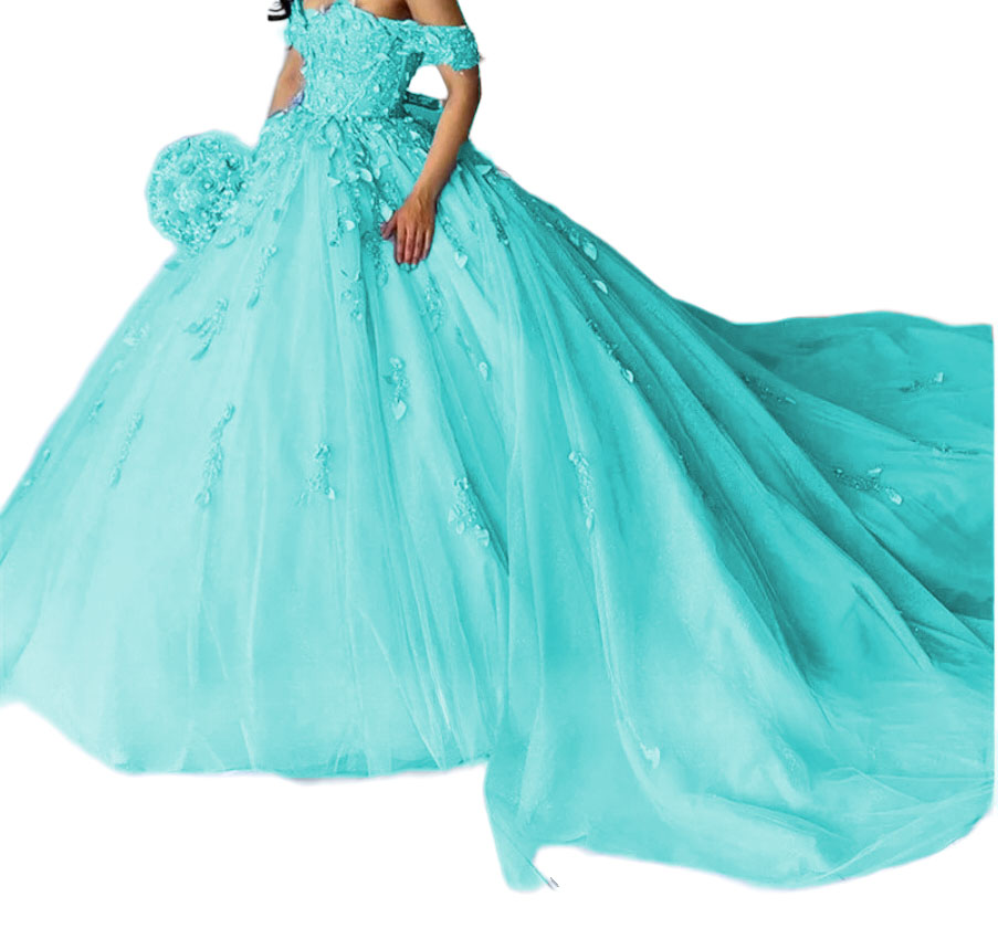 Factory Wholesale Glitter Floral Appliques Quinceanera Dress