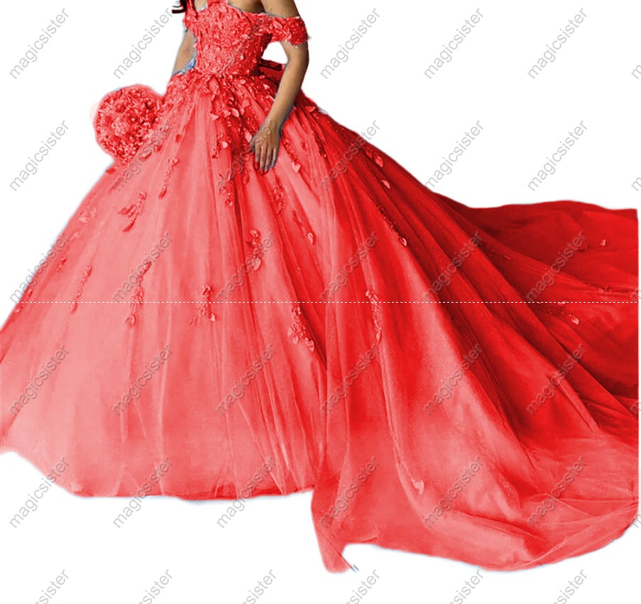 Factory Wholesale Glitter Floral Appliques Quinceanera Dress