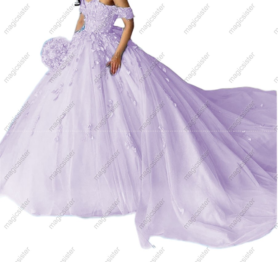 Factory Wholesale Glitter Floral Appliques Quinceanera Dress