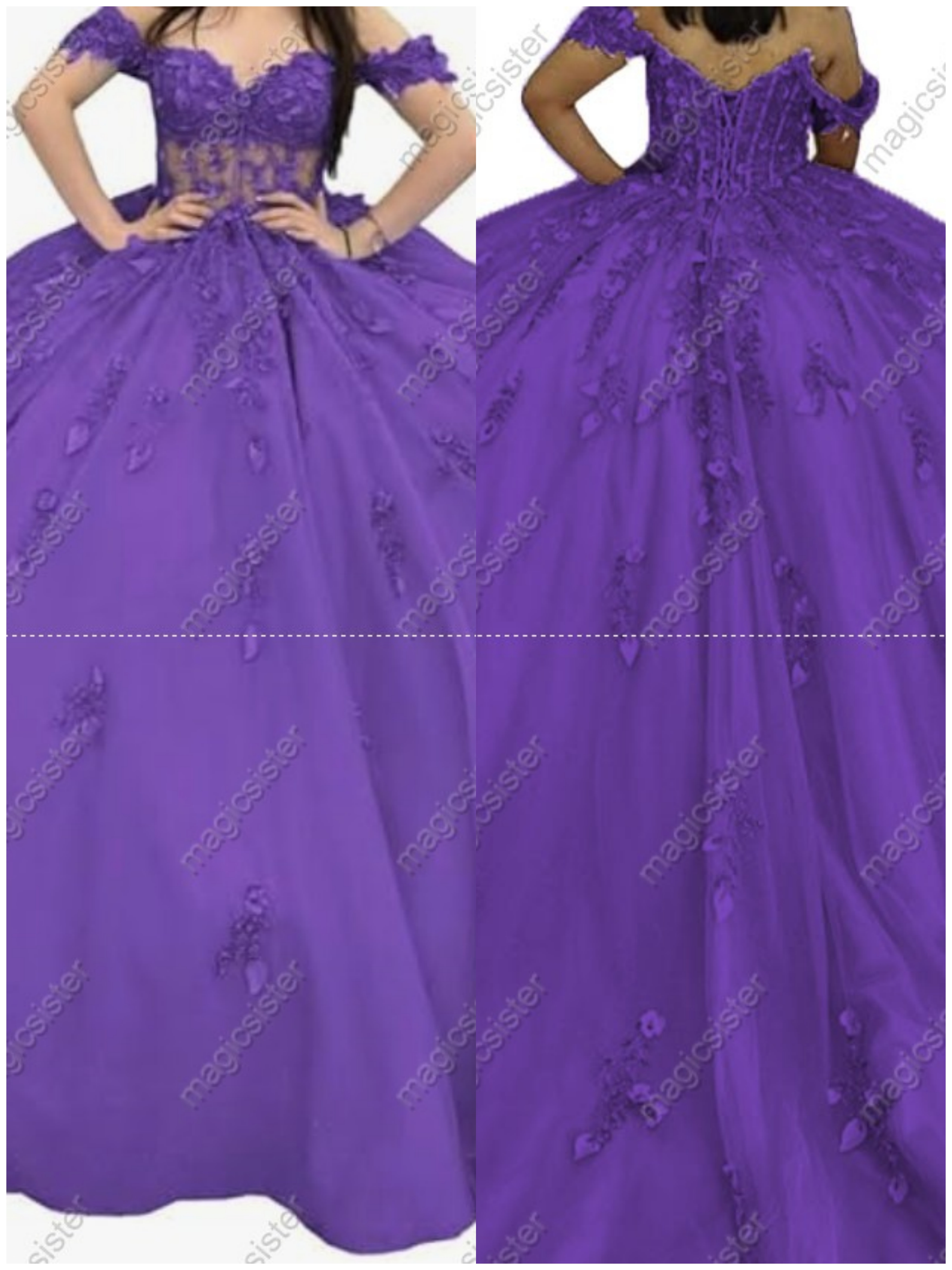 Factory Wholesale Glitter Floral Appliques Quinceanera Dress