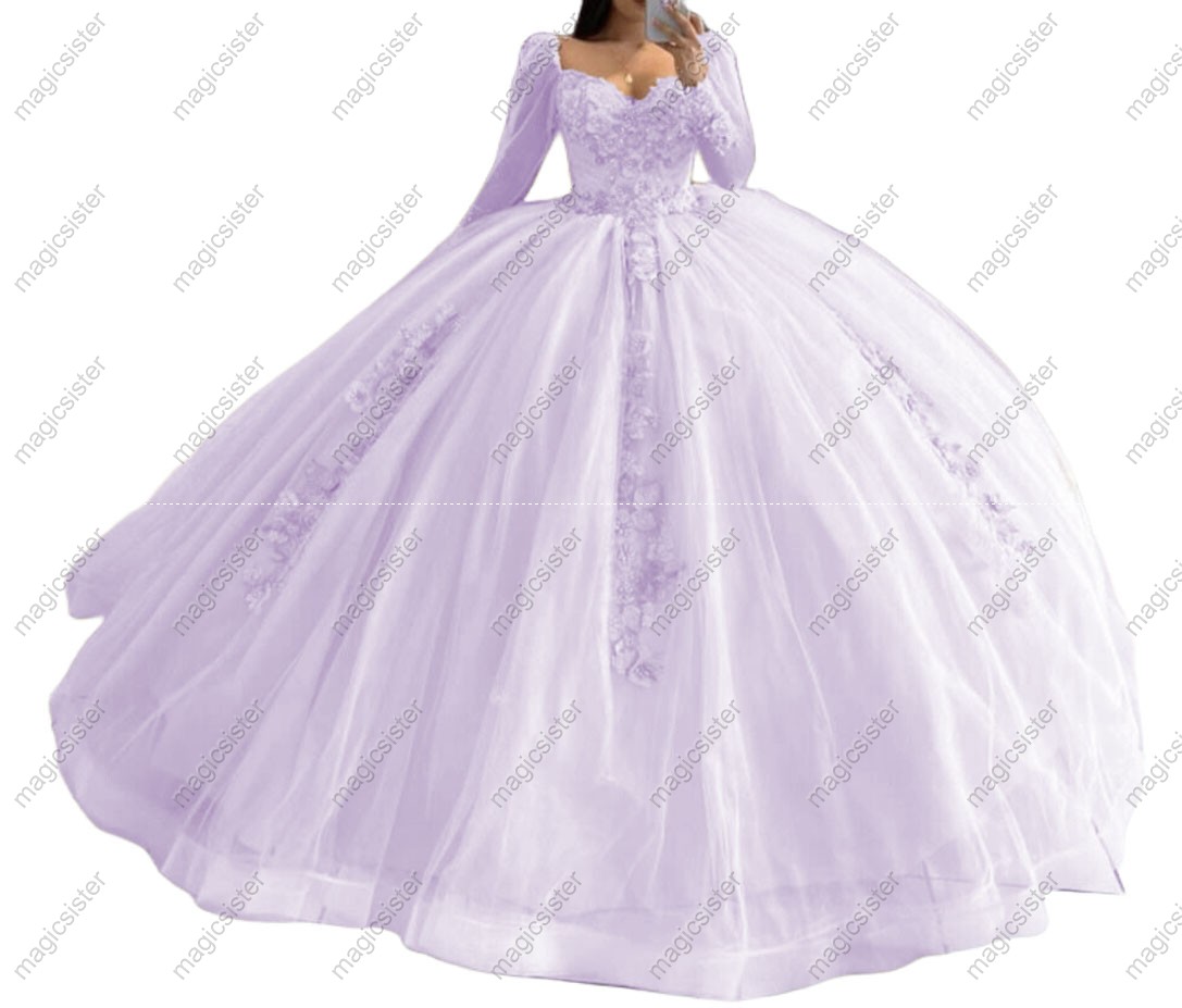 Factory Wholesale Glitter Floral Appliques Quinceanera Dress