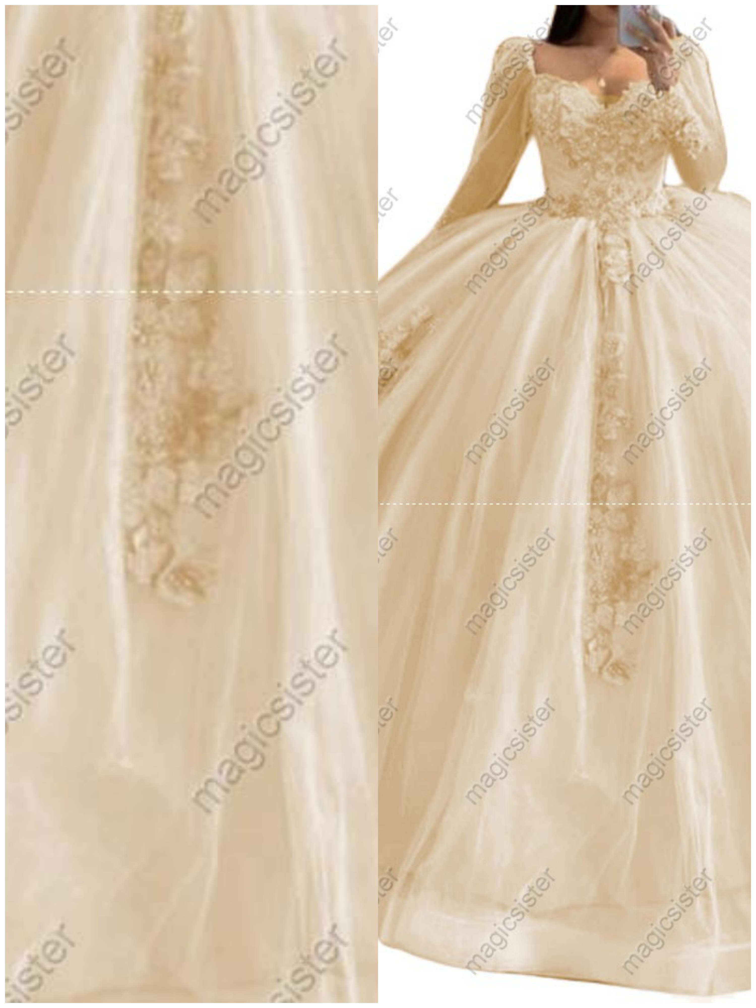Factory Wholesale Glitter Floral Appliques Quinceanera Dress