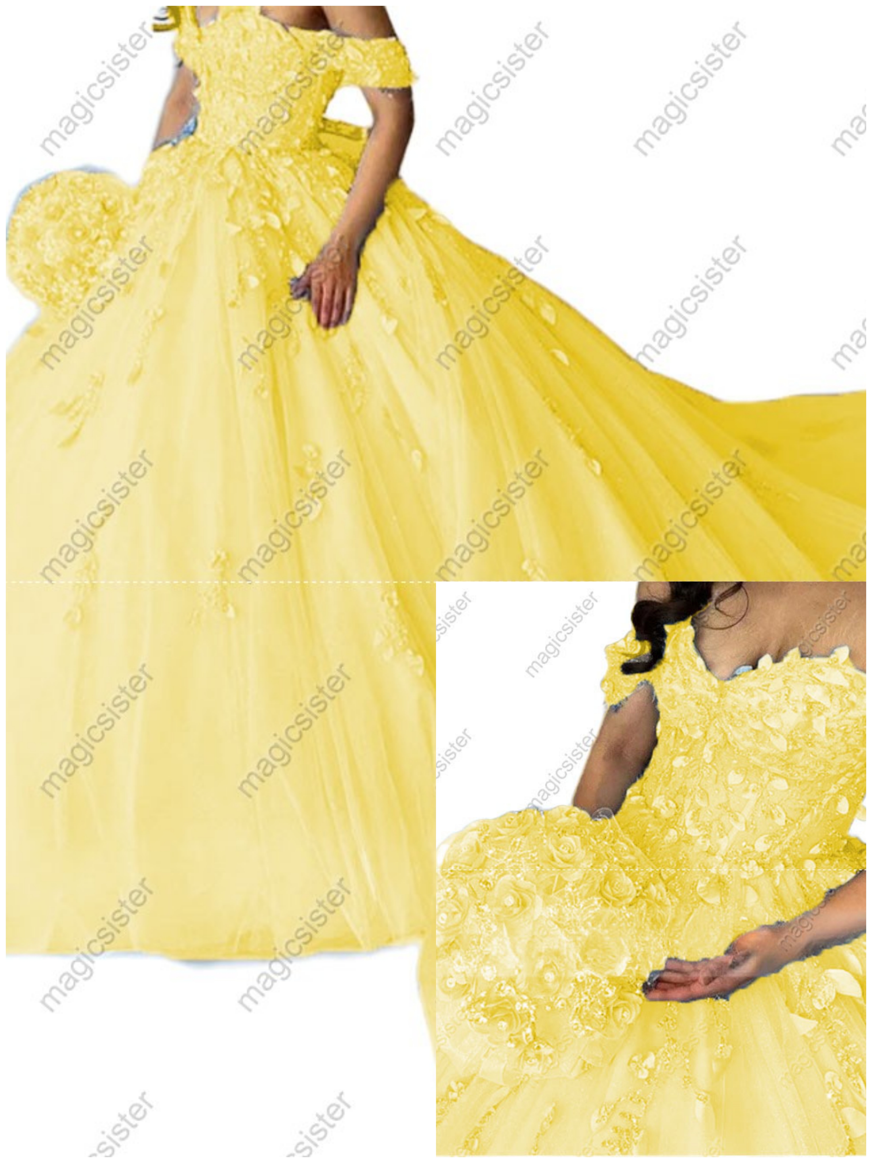 Factory Wholesale Glitter Floral Appliques Quinceanera Dress