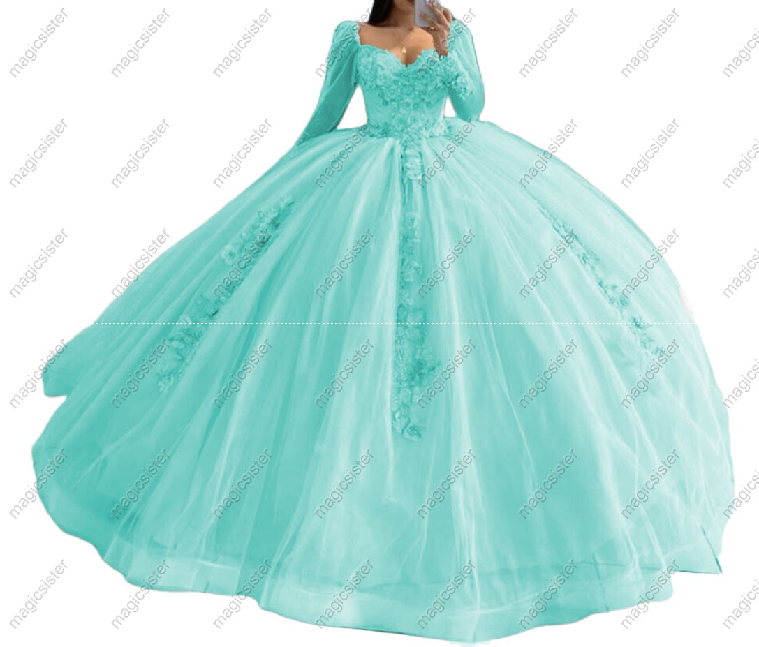 Factory Wholesale Glitter Floral Appliques Quinceanera Dress