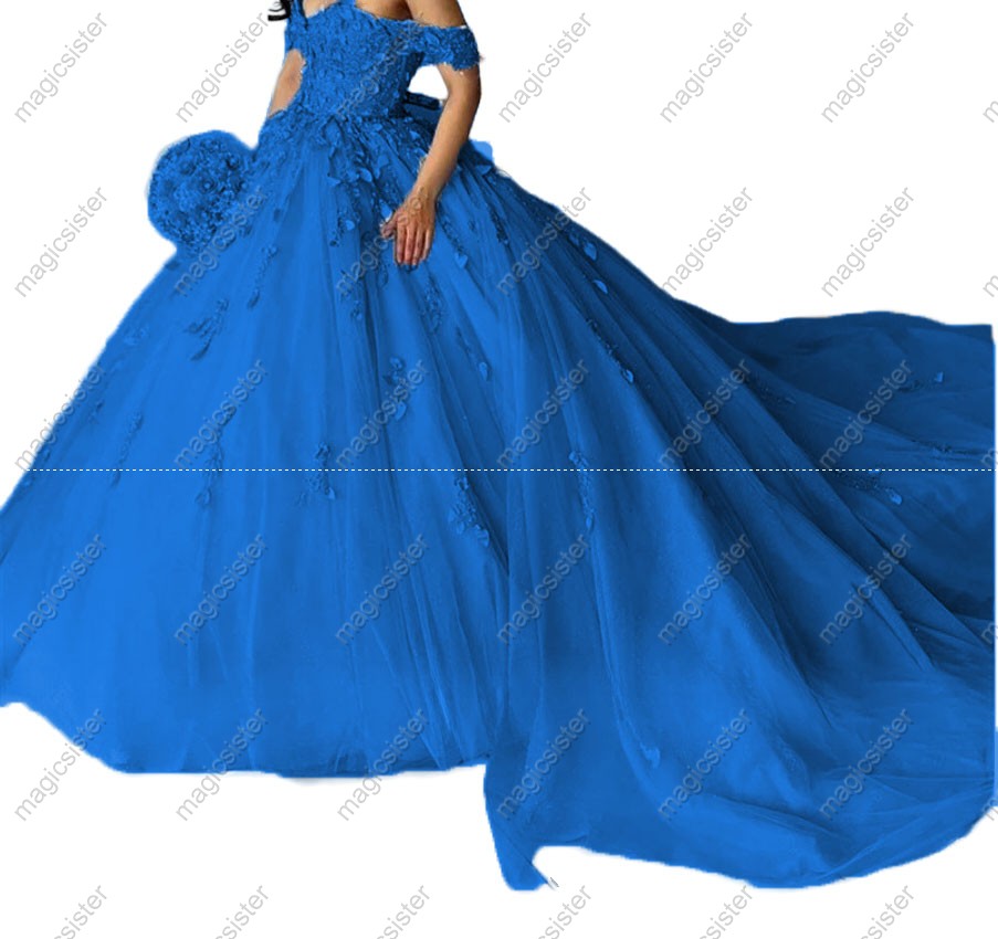 Factory Wholesale Glitter Floral Appliques Quinceanera Dress