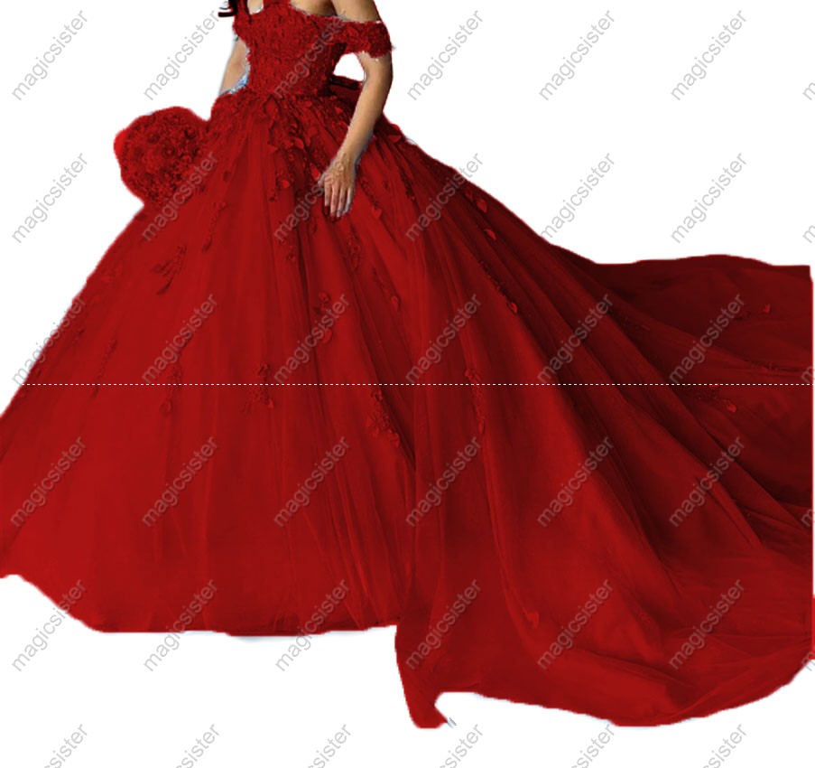 Factory Wholesale Glitter Floral Appliques Quinceanera Dress