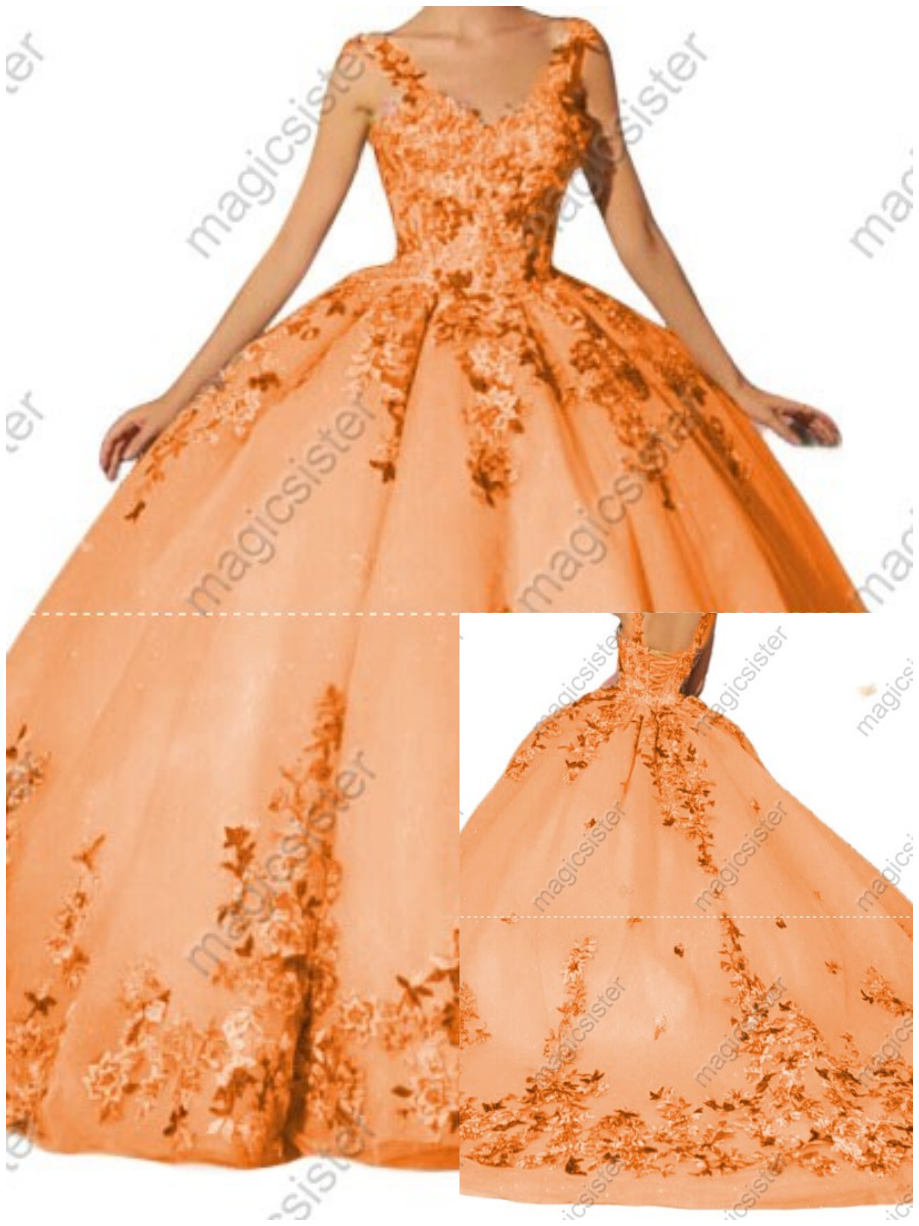 Instock Factory Multicolor Embroidered Floral Quinceanera Dress