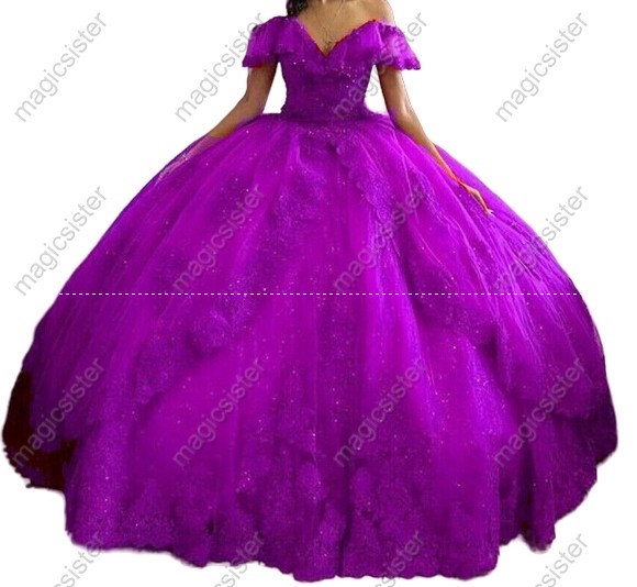 Luxury Glitter Floral Appliques Quinceanera Dress