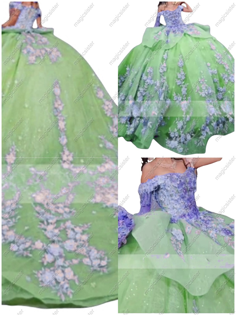 Sage Beautiful Factory Wholesale 3D Flower Quinceanera Dress