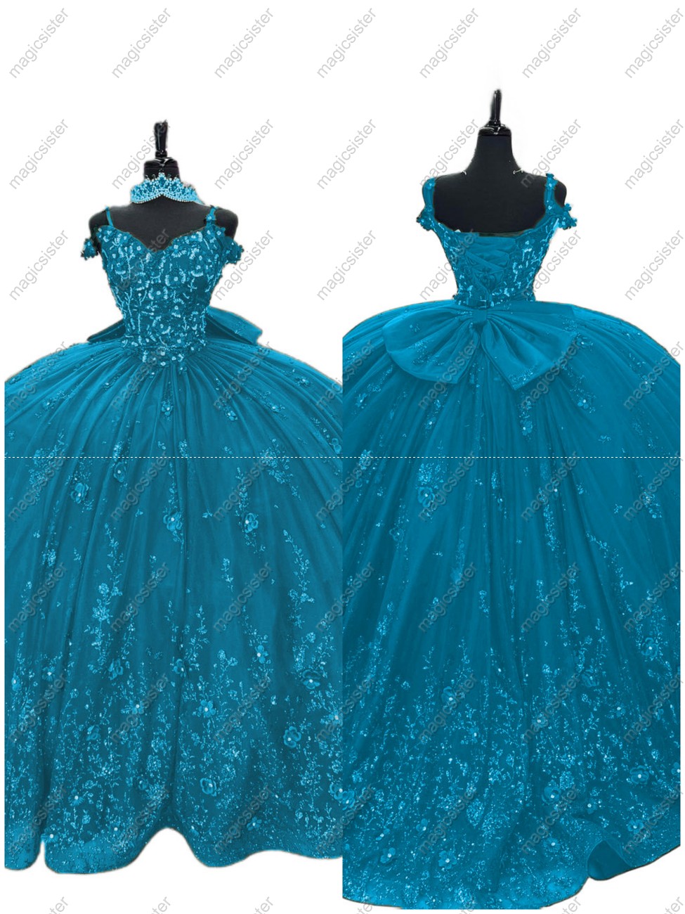 Factory Wholesale Glitter 3D Flower Quinceanera Dress