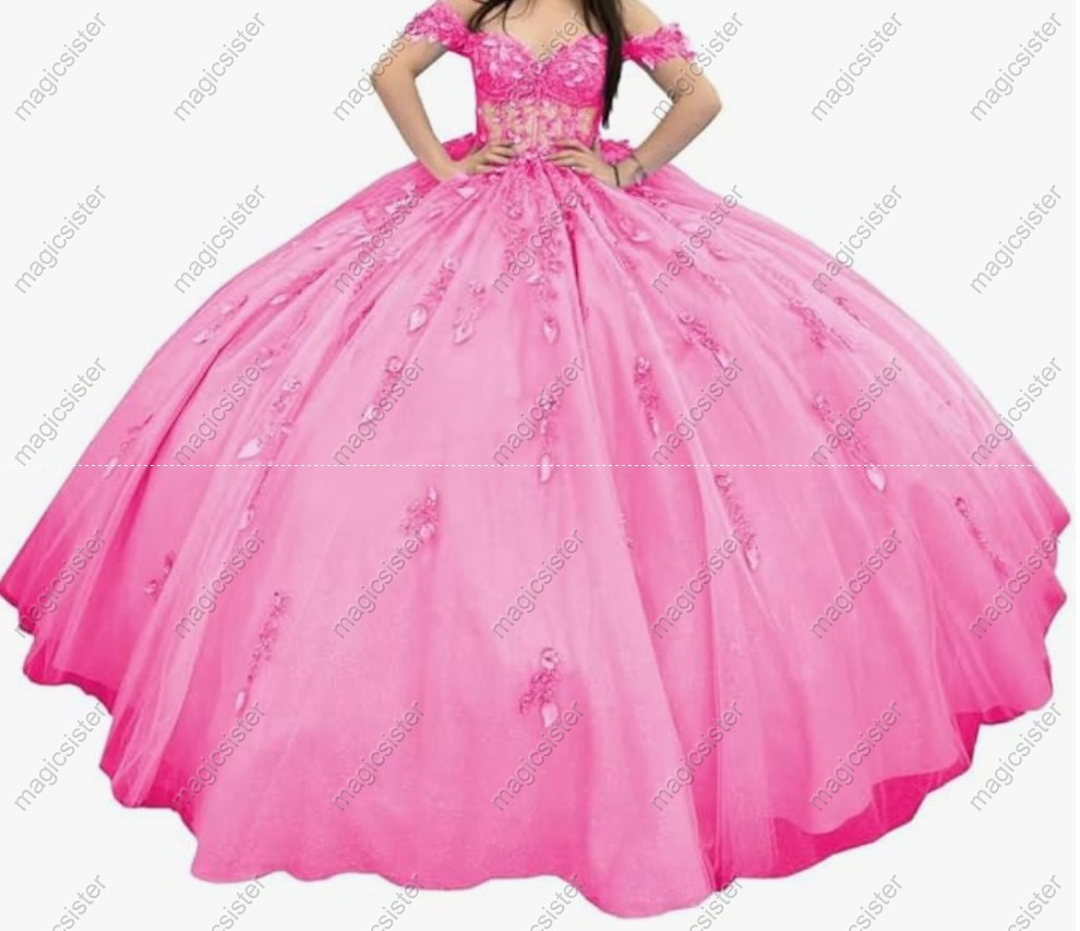 Factory Wholesale Glitter Floral Appliques Quinceanera Dress