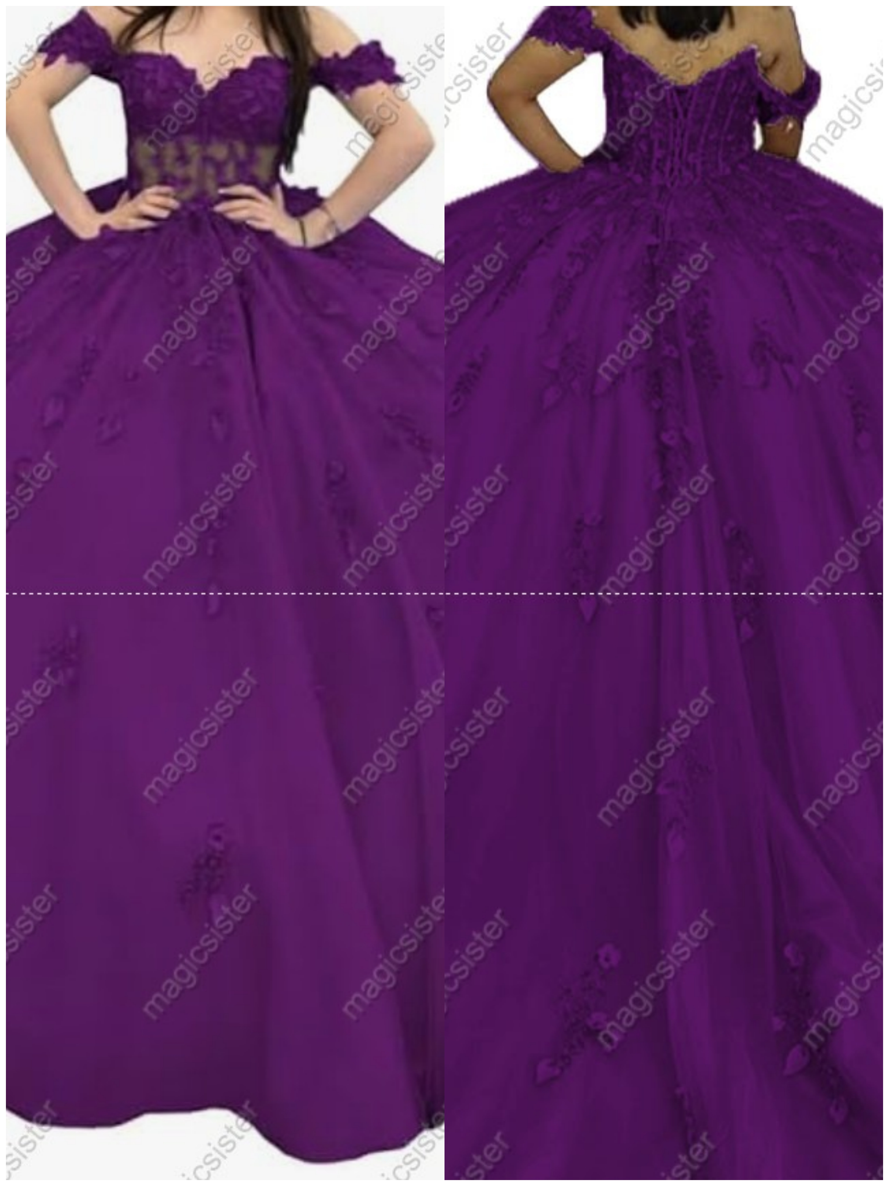 Factory Wholesale Glitter Floral Appliques Quinceanera Dress