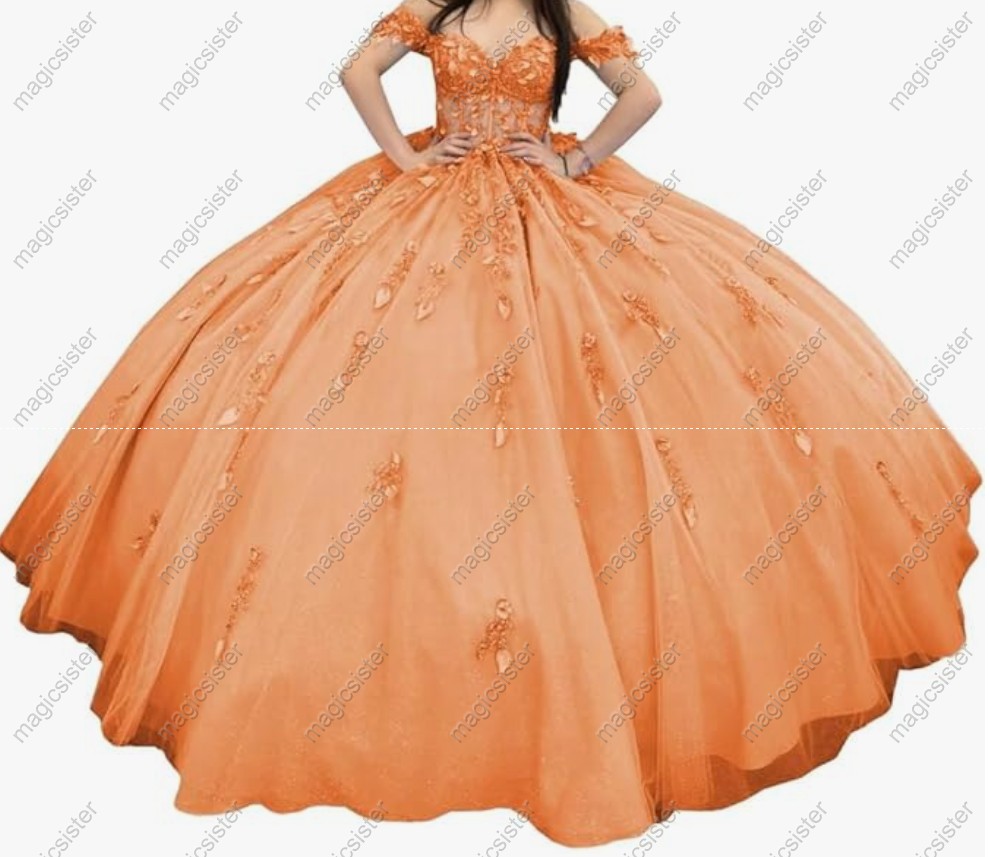 Factory Wholesale Glitter Floral Appliques Quinceanera Dress