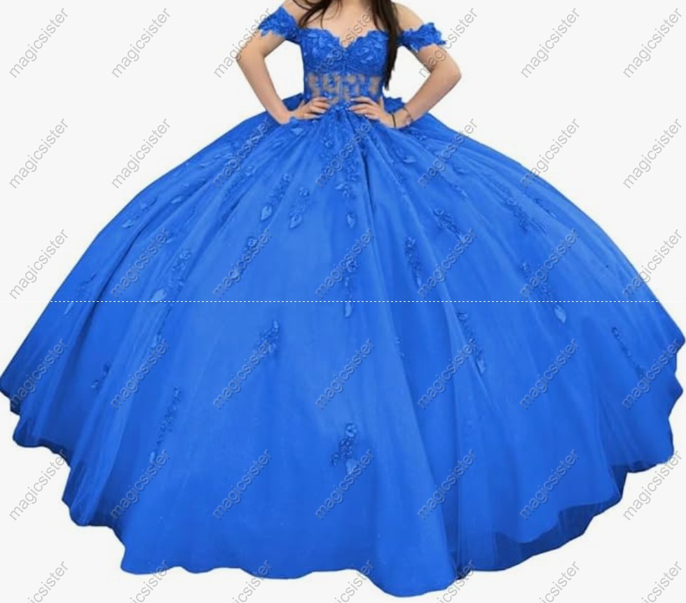 Factory Wholesale Glitter Floral Appliques Quinceanera Dress