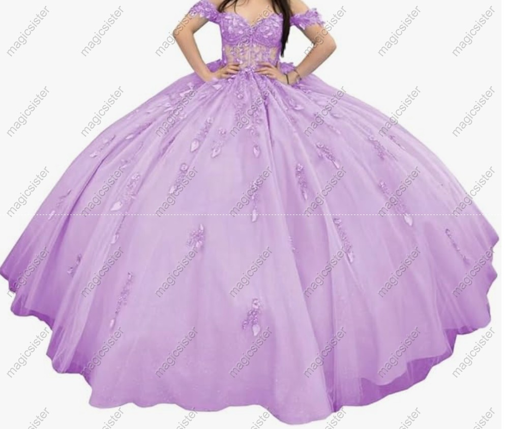 Factory Wholesale Glitter Floral Appliques Quinceanera Dress