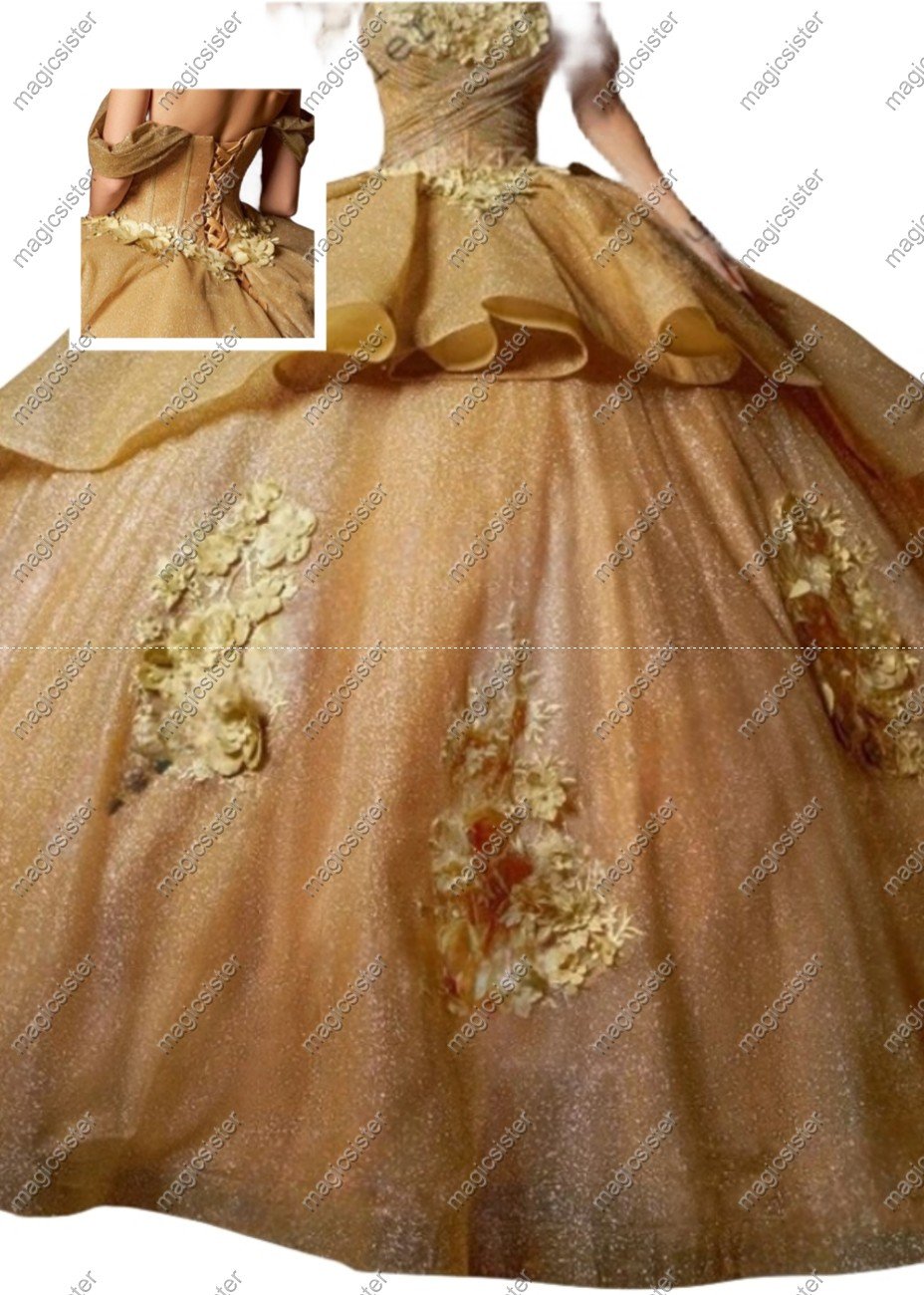 Factory wholesale Instock Glitter 3D Floral Appliques Quinceanera Dress