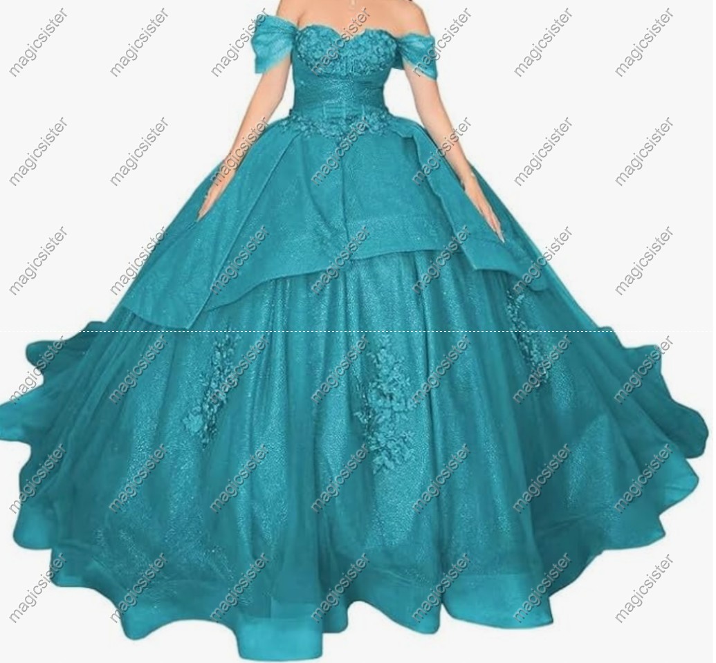 Factory wholesale Instock Glitter 3D Floral Appliques Quinceanera Dress