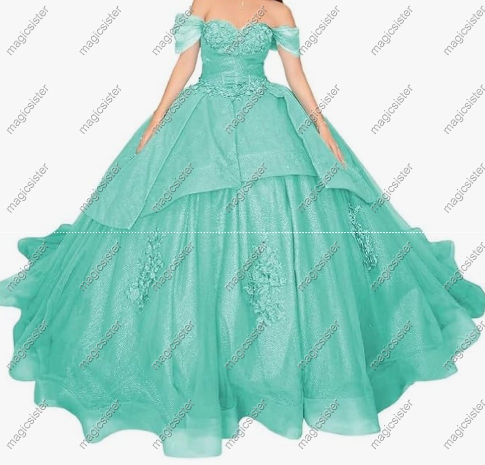 Factory wholesale Instock Glitter 3D Floral Appliques Quinceanera Dress