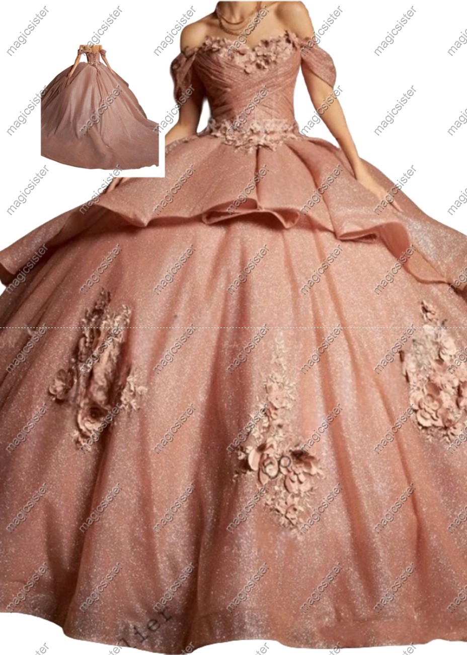 Factory wholesale Instock Glitter 3D Floral Appliques Quinceanera Dress