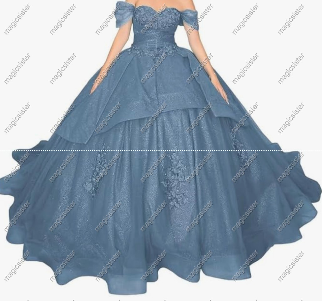 Factory wholesale Instock Glitter 3D Floral Appliques Quinceanera Dress