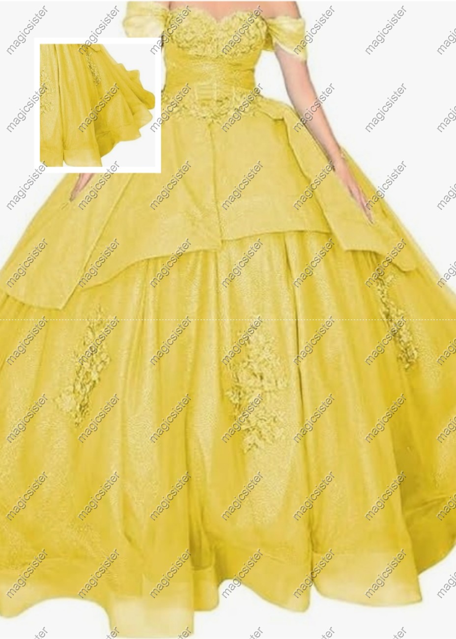 Factory wholesale Instock Glitter 3D Floral Appliques Quinceanera Dress