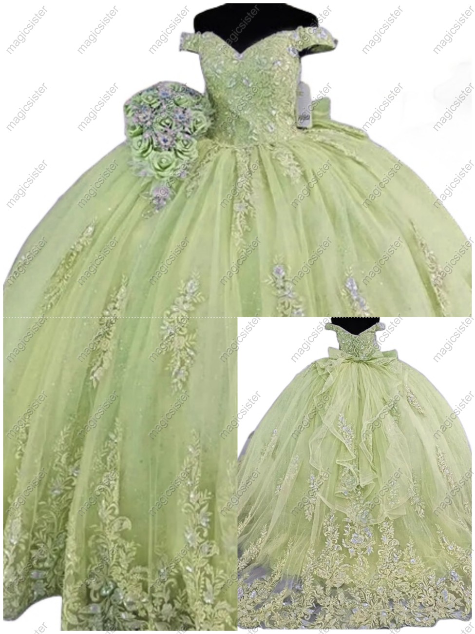 Sage Pretty Princess Ruffled Quinceanera Dress