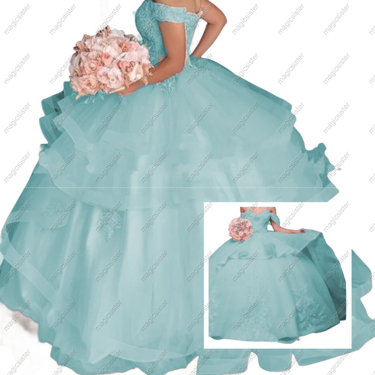 Quinceanera Dress Sweet 16 Girls Off Shoulder Applique Cupcake Layers Ball Gowns Party