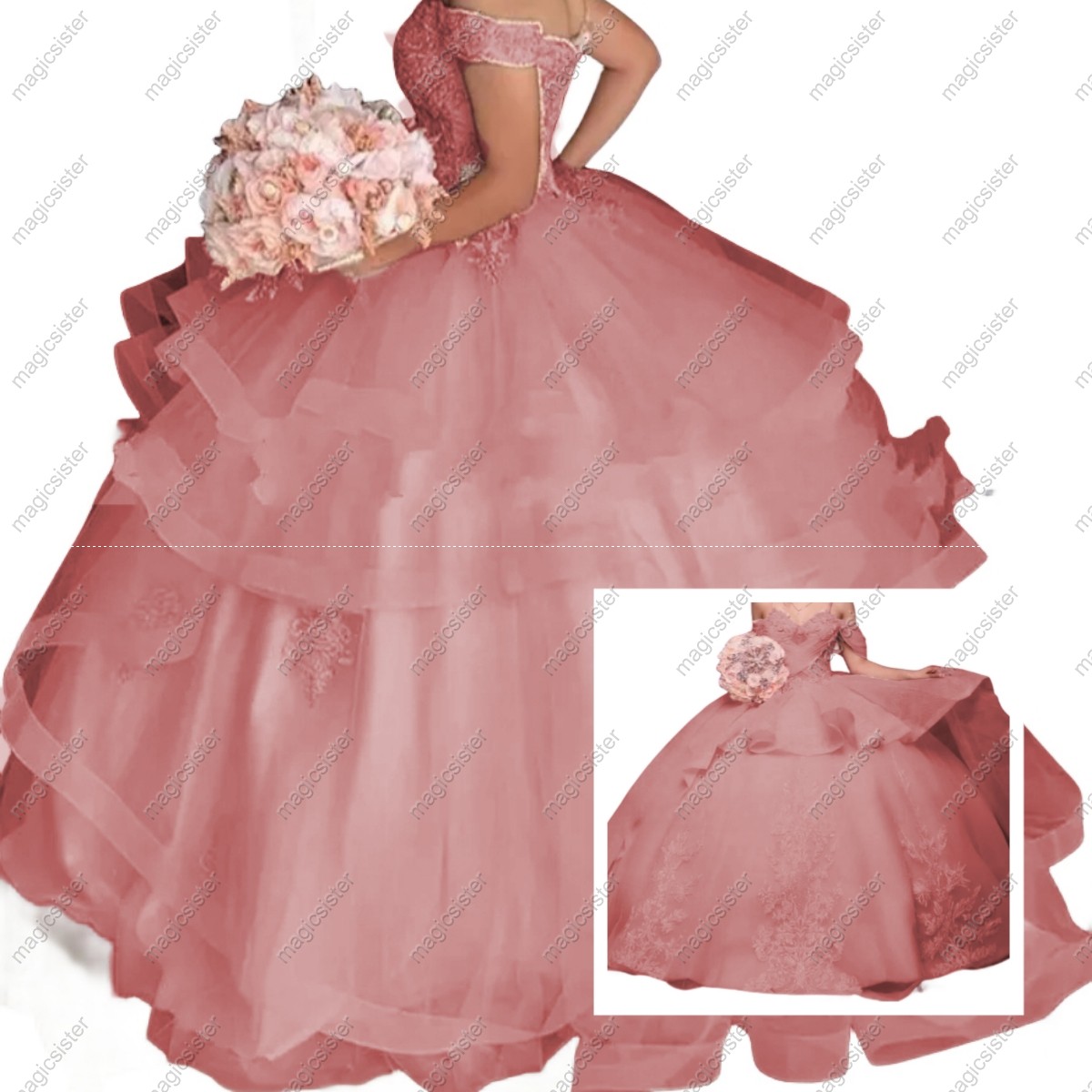 Quinceanera Dress Sweet 16 Girls Off Shoulder Applique Cupcake Layers Ball Gowns Party