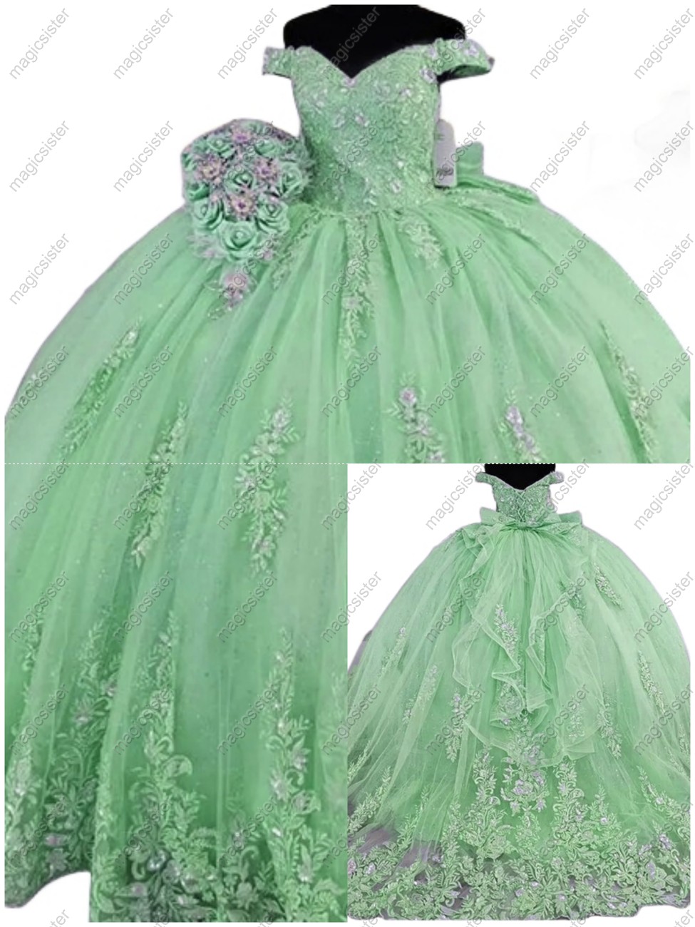 Sage Sparkly Pretty Princess Ruffled Quinceanera Dress