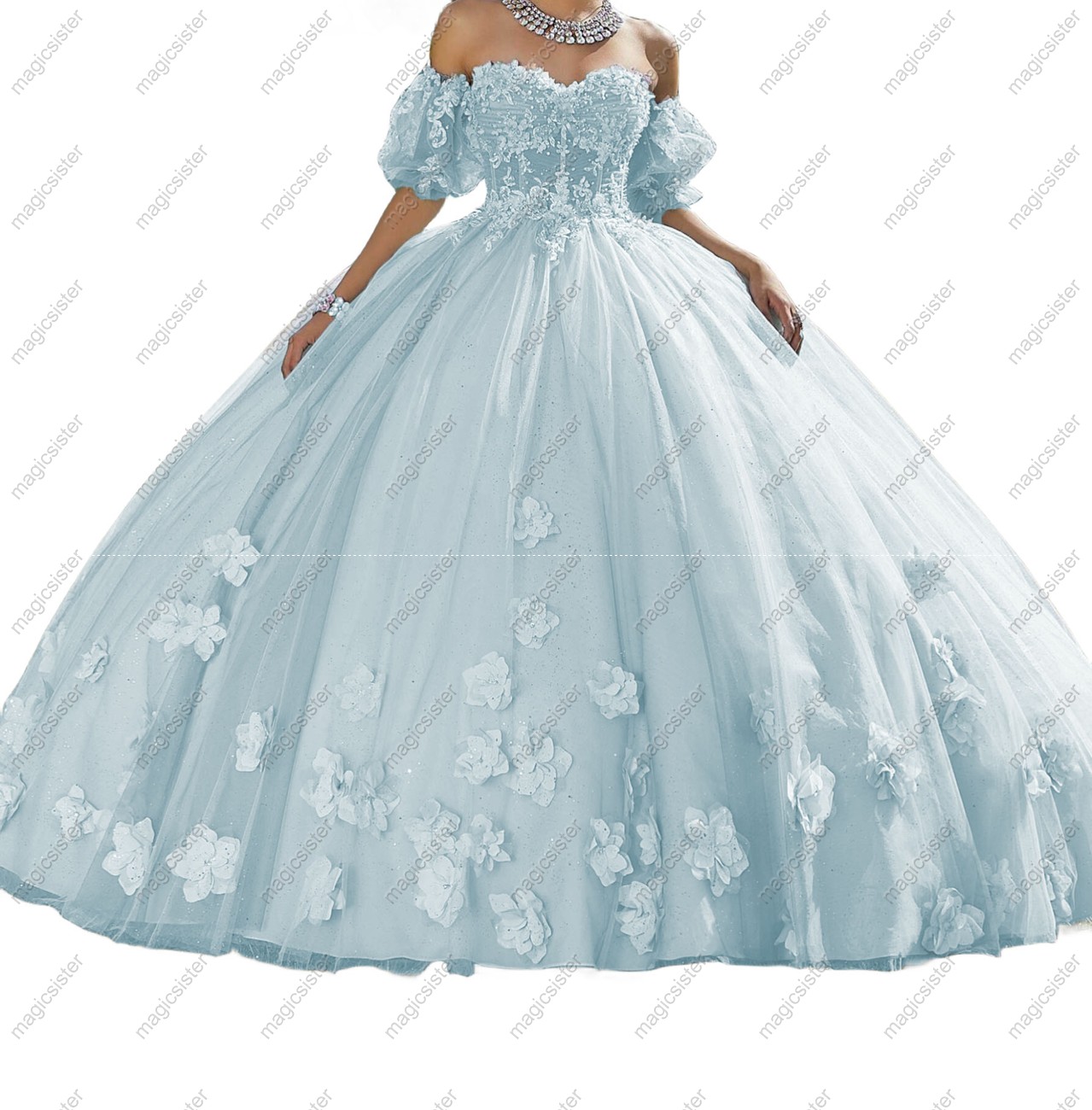 Factory Wholesale Elegant 3D Flower Quinceanera Dress