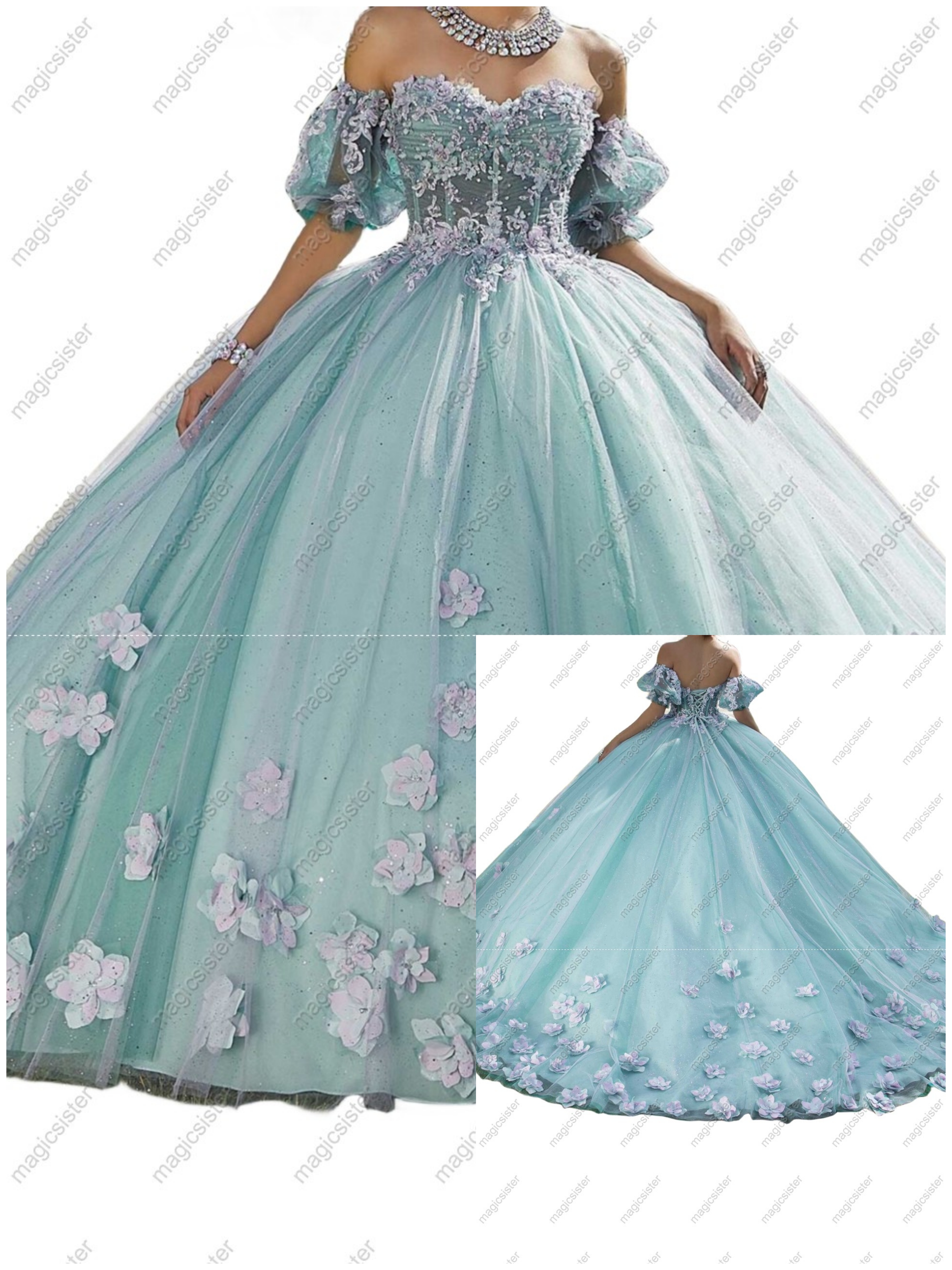 Factory Wholesale Elegant 3D Flower Quinceanera Dress