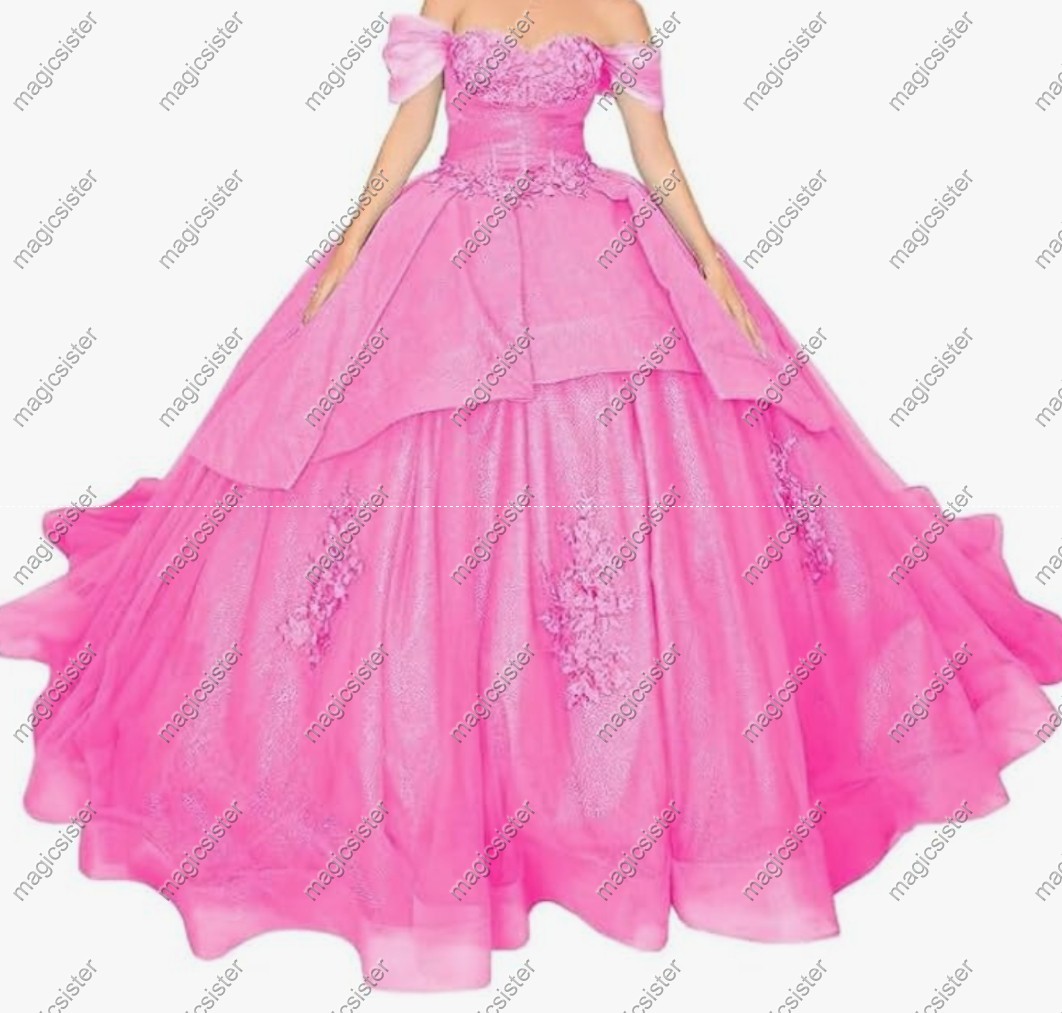 Factory wholesale Instock Glitter 3D Floral Appliques Quinceanera Dress