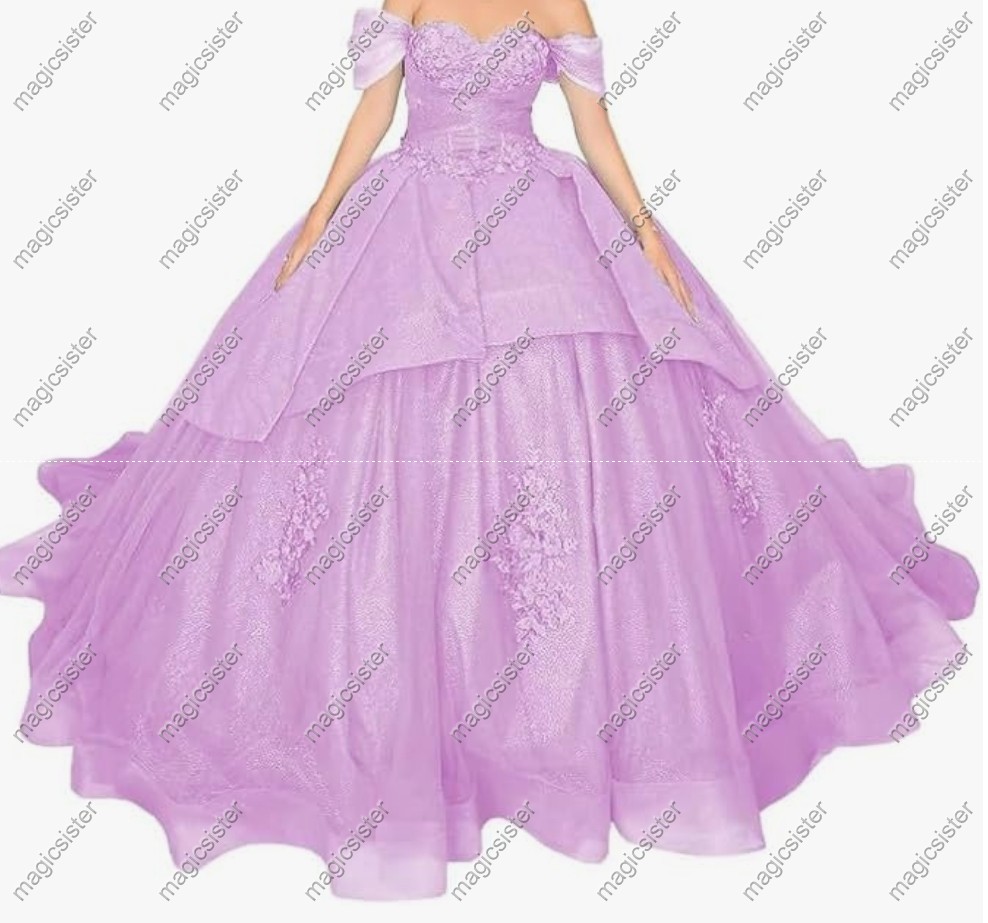 Factory wholesale Instock Glitter 3D Floral Appliques Quinceanera Dress