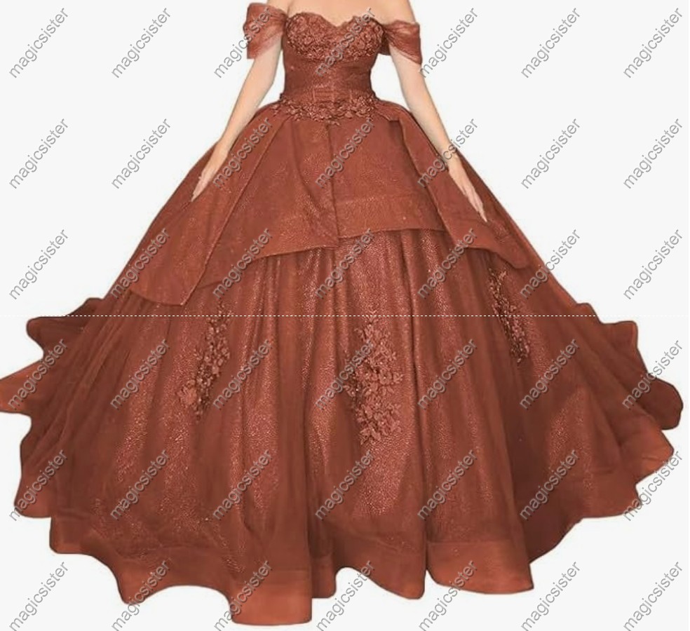 Factory wholesale Instock Glitter 3D Floral Appliques Quinceanera Dress